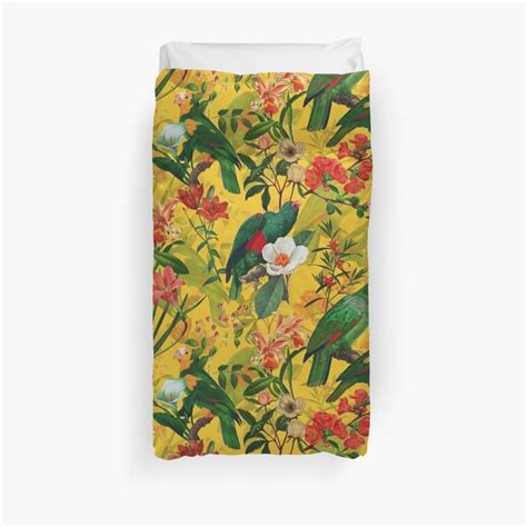 Vintage Yellow Tropical Bird Jungle Botanical Garden Duvet Cover For