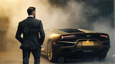 A Rich Businessman Standing in Front of a Luxurious Supercar. 23382126 ...