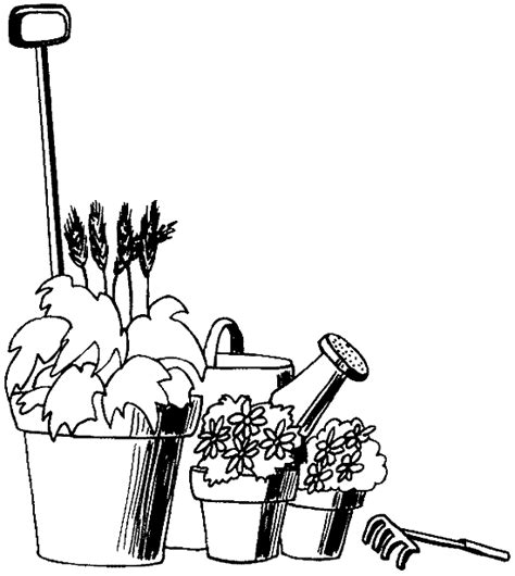 gardening tools coloring page for preschool students