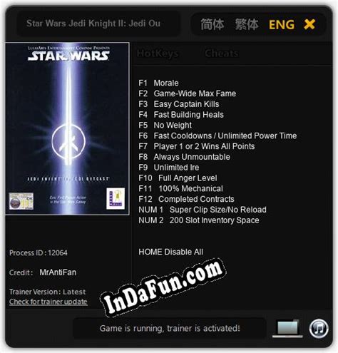 Star Wars Jedi Knight Ii Jedi Outcast Cheats Trainer Mrantifan