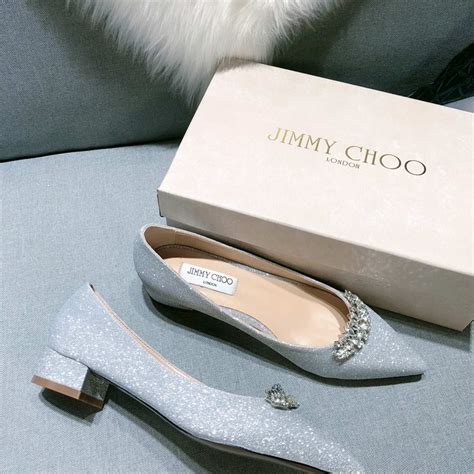 【3cm】 Jimmy Choo Low Heels Chunky Heel Silver Sheep Skin Classic Crown