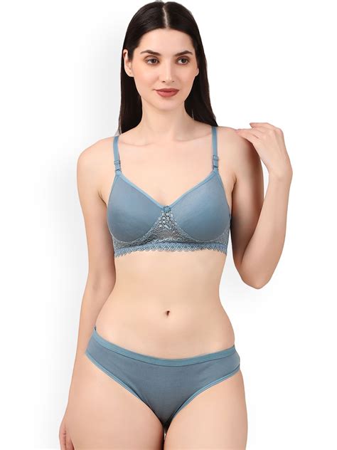 Buy Piylu Women Lightly Padded Lingerie Set Set Mehwish Cb Grey Lingerie Set For Women