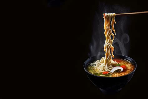 Premium AI Image Black Bowl With Hot Spicy Ramen Soup And Chopsticks