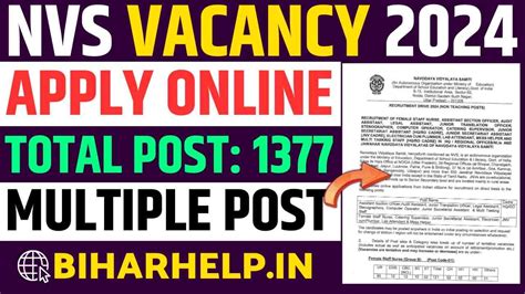 Nvs Vacancy Notification Out Online Apply Non Teaching Post