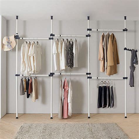 Heavy Duty Clothes Rack 4 Poles 6 Bars Telescopic Coat Hanger Wardrobe