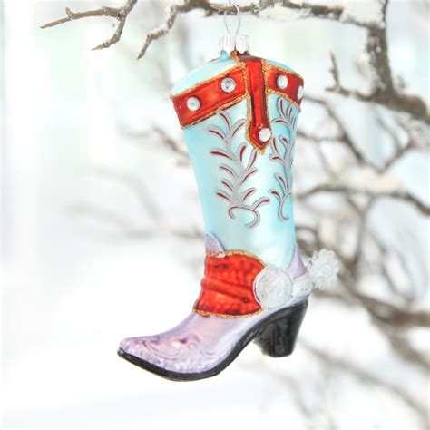 Cowboy Boot Glass Ornament Ram Shop