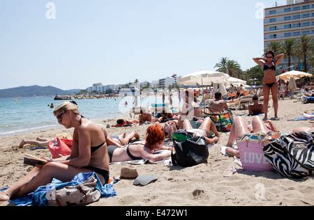 People On Figueretas Beach In Ibiza Spain Stock Photo Alamy