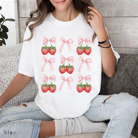 Coquette Strawberry Shirt Strawberry Tshirt Coquette Aesthetic Coquette Pink Bow Summer