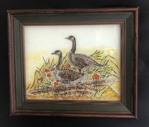 Foil Pair Of Geese Reverse Painting Tinsel Art Etsy Painting Art