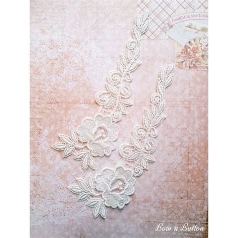 Jual Renda Aplikasi Tempel Bunga Panjang Lace Jahit Flower White Bunga