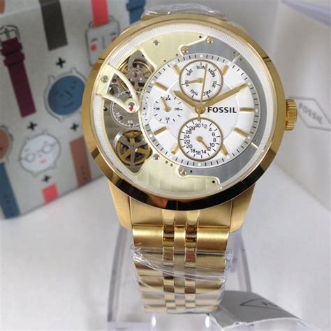 Fossil Townsman Chronograph Skeleton Gold Dial Gold Steel Strap Watch for Men