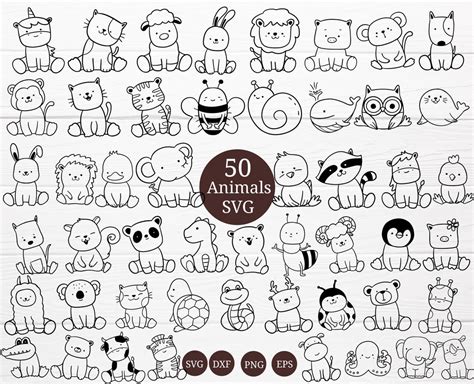 50 Animals Bundle SVG for Cut File, Animal Hand Drawn Style,svg,dxf,png ...