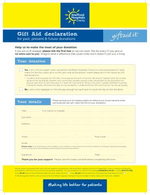 Fillable Online Gift Aid Declaration Form Sheffield Hospitals Charity