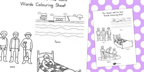 The Farmer And His Sons Words Colouring Sheet Teacher Made