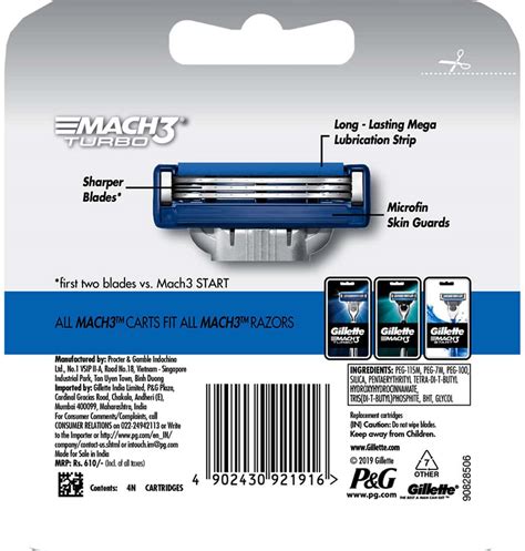 Buy GILLETTE MACH 3 TURBO MANUAL SHAVING RAZOR BLADES PACKET OF 4