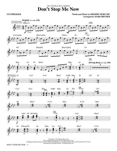 Don T Stop Me Now Arr Mark Brymer Synthesizer By Queen Sheet Music For Choir Instrumental