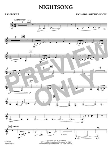 Nightsong Bb Clarinet By Richard L Saucedo Sheet Music For Concert