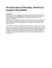 Key Docx An Overview Of Hershey Americas Largest Chocolatier By Diana