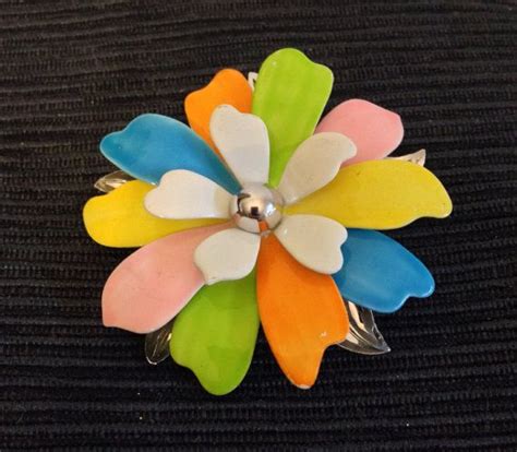 Vintage Sarah Coventry Enamel Flower Brooch Pastels Silver Etsy