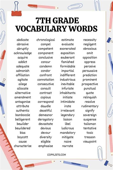 7th Grade Vocabulary Words List | Print or Download Now