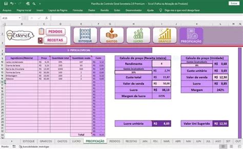 Planilha Excel Sorveteria Completa Premium Parcelamento Sem Juros