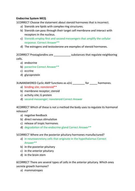 Endocrine Mcq Endocrine System Mcq 1correct Choose The Statement