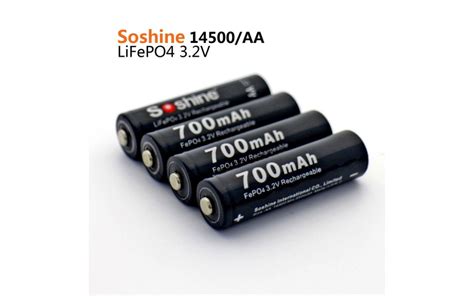 Soshine 14500 AA LiFePO4 3 2V 700mAh Protected Rechargeable Batteries