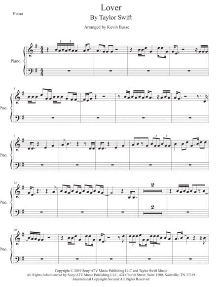 Lover Arr Kevin Busse By Taylor Swift Sheet Music For Piano Solo At Sheet Music Direct