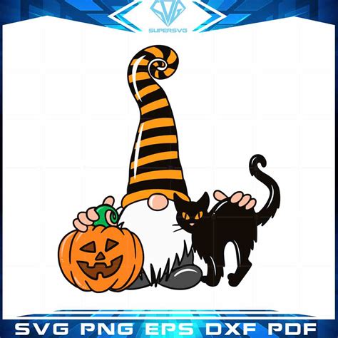 Halloween Gnome Pumpkin And Black Cat Spooky Svg Graphic Designs Files