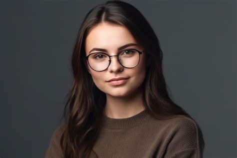 Premium Ai Image Smiling Brunette Woman In Eyeglasses Posing With