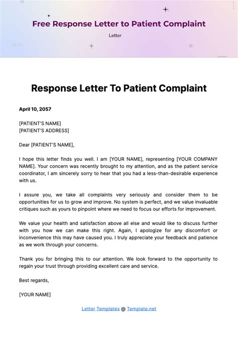 Free Response Letter To Patient Complaint Template Edit Online