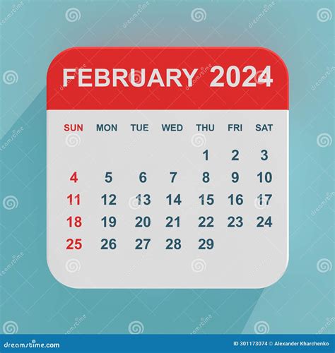 February 2024 English Month Calendar Vector Printable Illustration