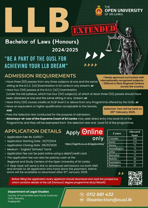 Llb Degree Application 2024 Entrance Exam Open University Ousl