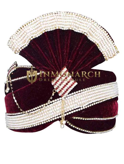 Alluring Maroon Velvet Turban Pagari Safa Groom Hats Inmonarch