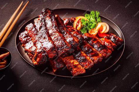 Premium Photo Closeup Of Pork Ribs Grilled With Bbq Sauce And