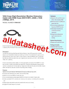 P Datasheet Pdf Tripp Lite All Rights Reserved