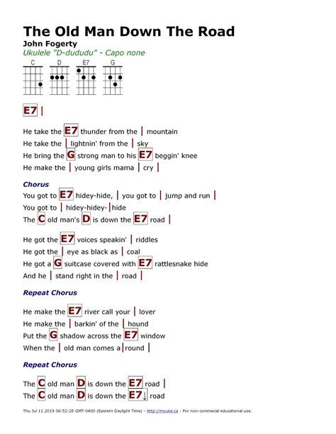 The Old Man Down The Road John Fogerty Song Lyrics And Chords