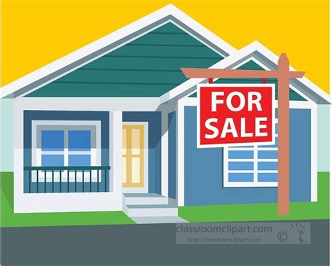 Signs Clipart-one story house with for sale sign clipart