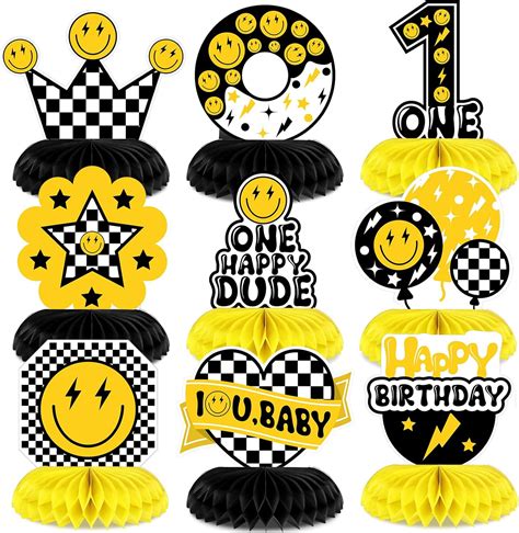 Meooeck 9 Pcs One Happy Dude Birthday Decorations Honeycomb