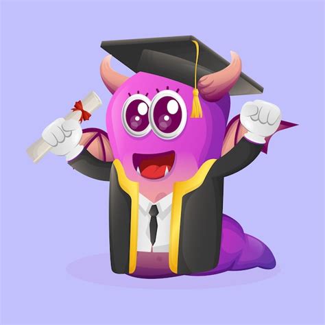 Premium Vector Cute Purple Monster Just Graduated