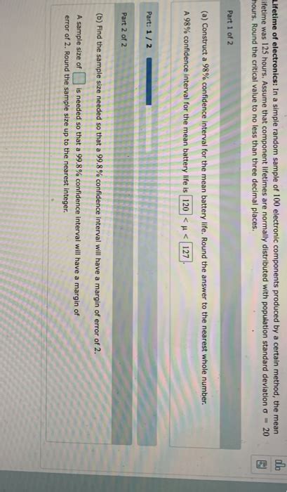 Solved Lifetime Of Electronics In A Simple Random Sample Of Chegg