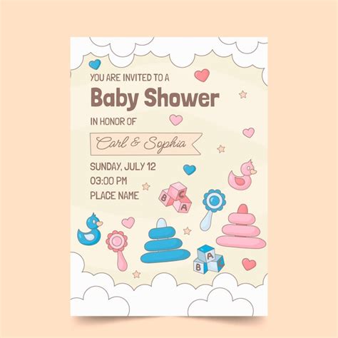 Plantilla De Cartel De Baby Shower Dibujado A Mano Vector Premium