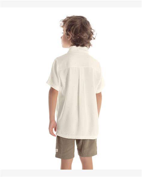 Riachuelo Camisa Infantil Masculina Viscose Dobby Trick Nick Bege