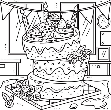 Birthday Cake Coloring Page for Kids 20447515 Vector Art at Vecteezy