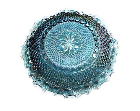 Blue Carnival Glass Plate Vintage Iridescent Blue Diamond