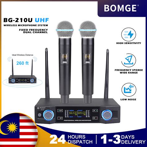 Bomge Uhf Wireless Microphone Dual Professional Cordless Dynamic