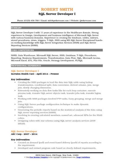 Sql Server Developer Resume Samples Qwikresume