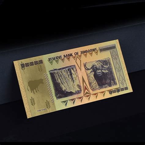 Zimbabwe 100 Trillion Gold Plated Banknote With Coloured