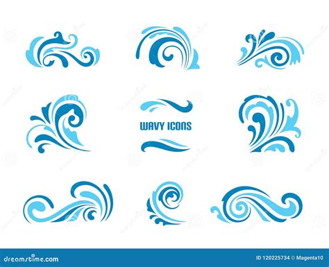 Wave Icons Set Of Simple Swirls And Splashes On White Stock Vector