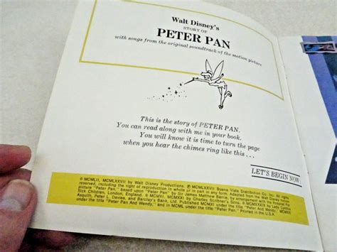 Walt Disney Peter Pan Book Record 1977 Children Songs From Film Read